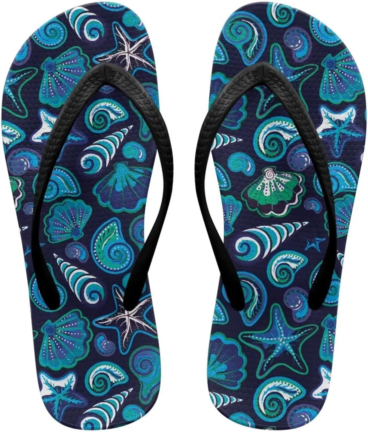 Ultra Cushion Flip Flops for Women Stylish Print Thong Sandals Non Slip Lightweight Yoga Mat Beach Pool Shoes Black Strap