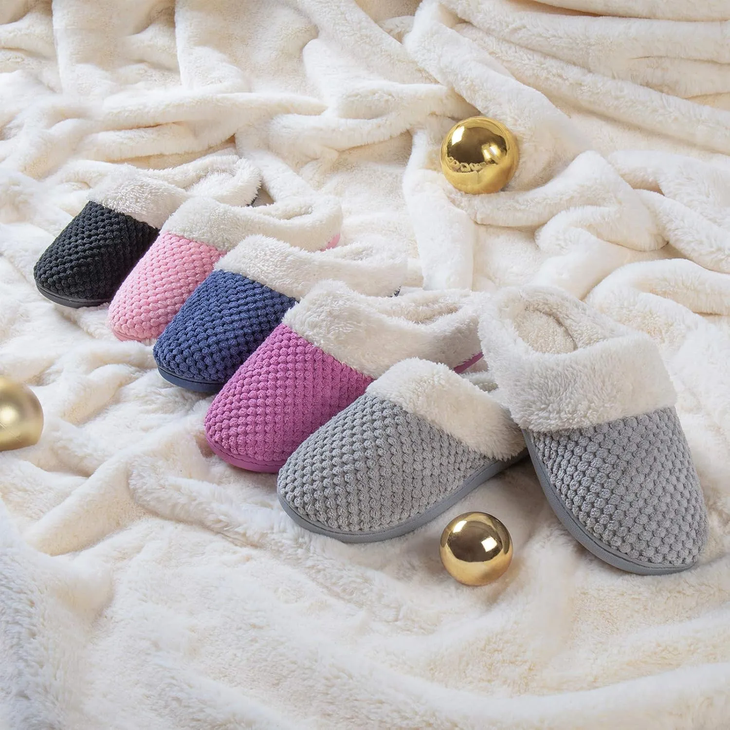 ULTRAIDEAS Women's Lamb-hug Comfy Fleece House Slippers Memory Foam, Slip-on House Shoes Indoor Outdoor