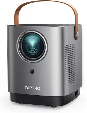 [Unique Handle Design] 2025 Upgrade Mini Projector with 5G WiFi and Bluetooth, TOPTRO Portable 1080P Projector with Touch Screen, Dual 6W Speakers, Zoom Function, Movie Projector for iOS/Android/PS5