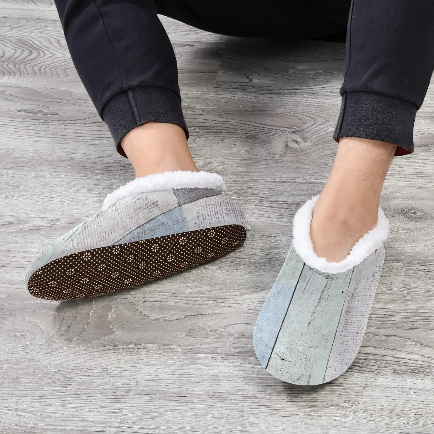 Unisex Fuzzy House Slippers Memory Foam Warm Slip Shoes Fur Lining M-XXL
