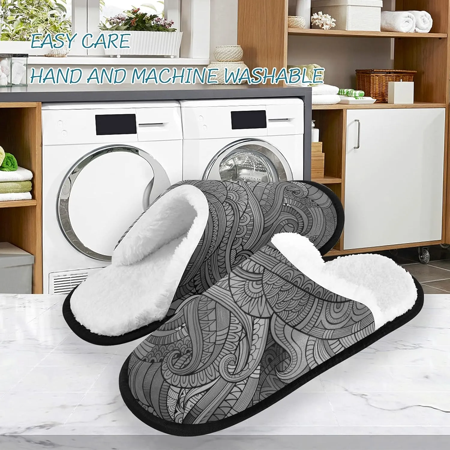 Unisex Slippers Fuzzy Feet Plush Slippers Anti-Slip Warm House Shoes M/L