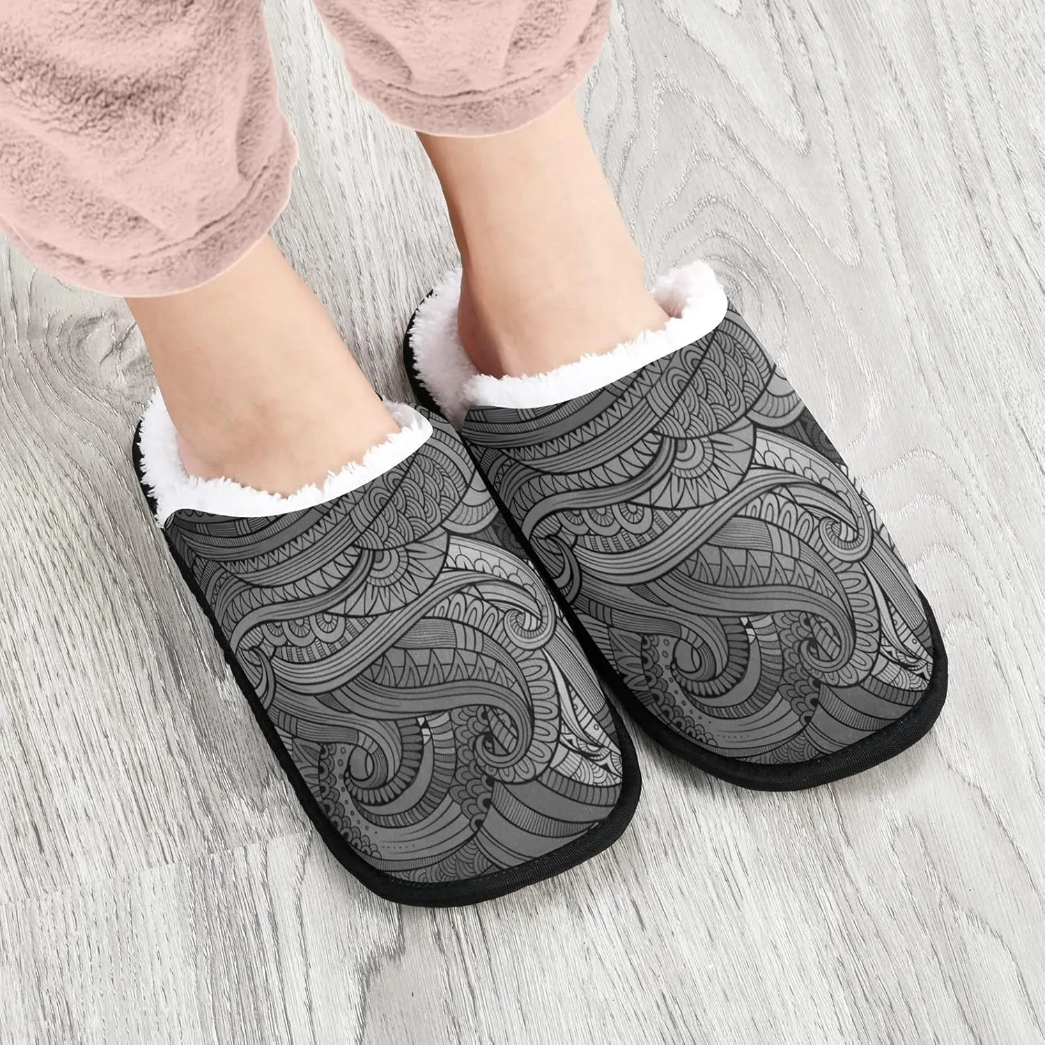 Unisex Slippers Fuzzy Feet Plush Slippers Anti-Slip Warm House Shoes M/L