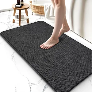 Upgraded Thin Bathroom Rugs, Bath Mat Super Absorbent, Bath Rugs Rubber Backing Non-Slip, Quick Dry Machine Washable, Cozy Cloth Bathroom Mat fit Under Door/Sink/ Bathtub/Area Rug Sets 24''x36''-Black
