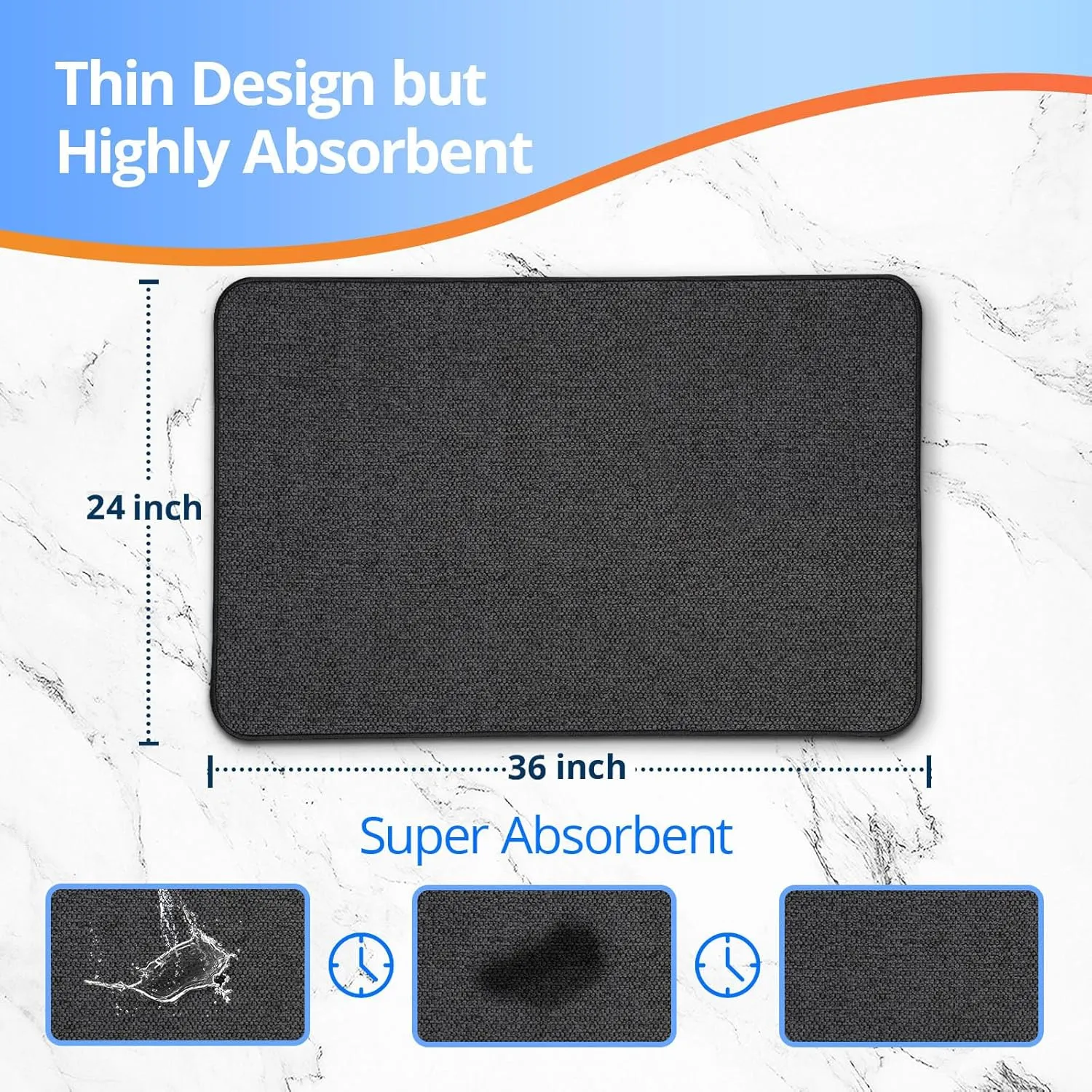 Upgraded Thin Bathroom Rugs, Bath Mat Super Absorbent, Bath Rugs Rubber Backing Non-Slip, Quick Dry Machine Washable, Cozy Cloth Bathroom Mat fit Under Door/Sink/ Bathtub/Area Rug Sets 24''x36''-Black