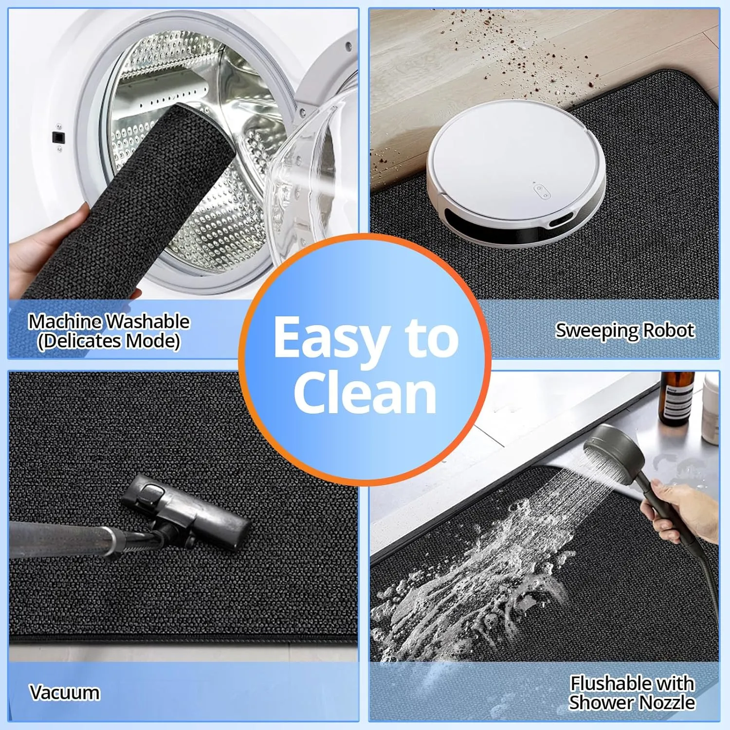 Upgraded Thin Bathroom Rugs, Bath Mat Super Absorbent, Bath Rugs Rubber Backing Non-Slip, Quick Dry Machine Washable, Cozy Cloth Bathroom Mat fit Under Door/Sink/ Bathtub/Area Rug Sets 24''x36''-Black