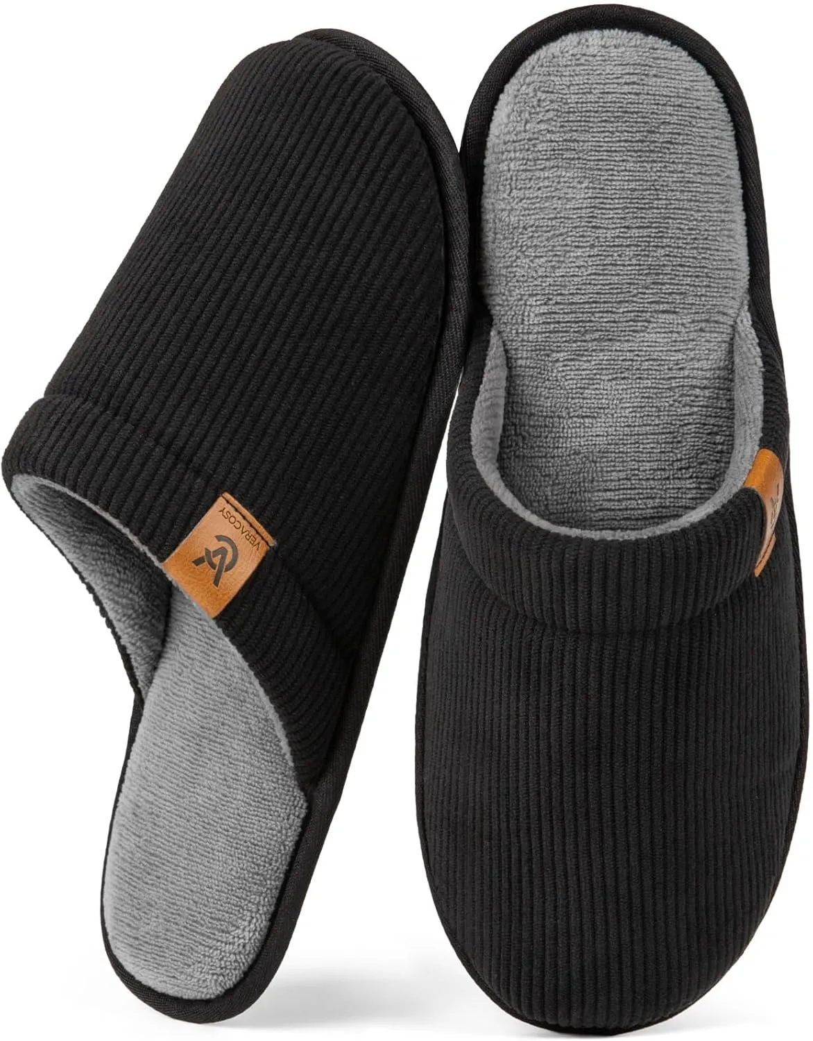 VeraCosy Men's Corduroy Scuff Slippers Soft Comfy Memory Foam Non-slip Indoor House Shoes
