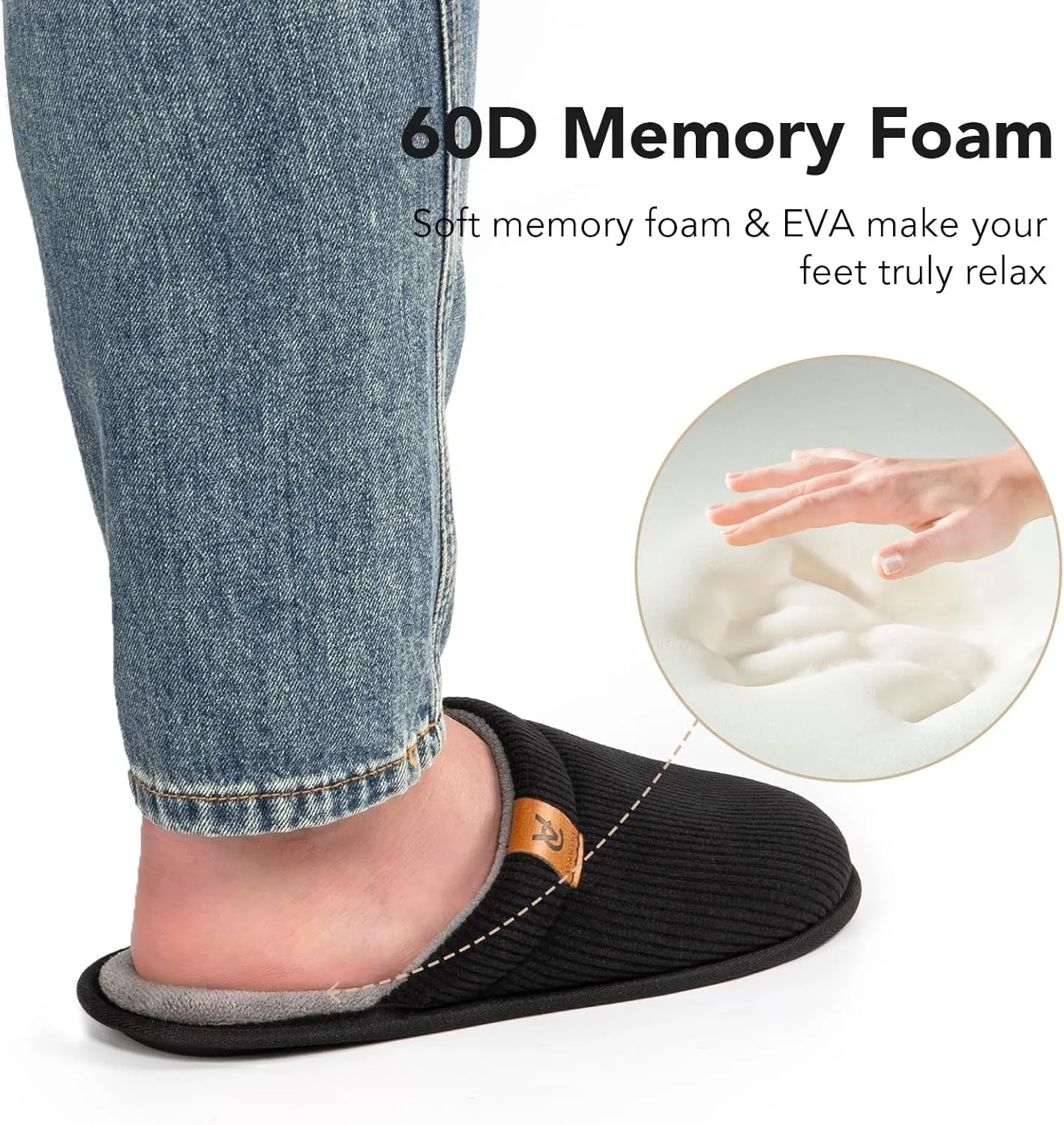 VeraCosy Men's Corduroy Scuff Slippers Soft Comfy Memory Foam Non-slip Indoor House Shoes