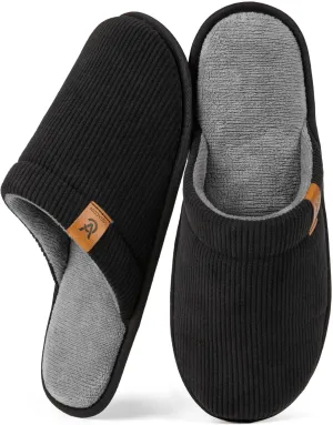 VeraCosy Men's Corduroy Scuff Slippers Soft Comfy Memory Foam Non-slip Indoor House Shoes