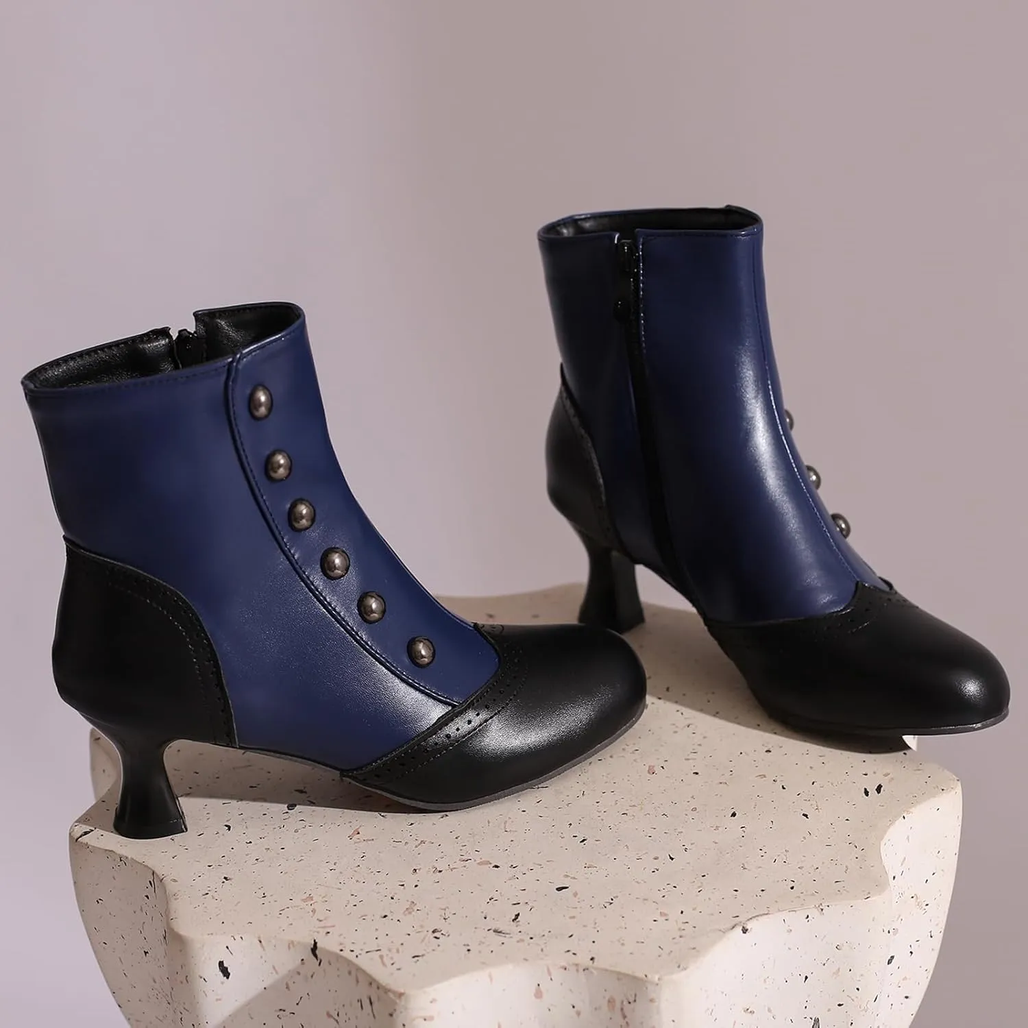 Victorian Boots for Women Vintage Slip On Rivet Ankle-High Booties