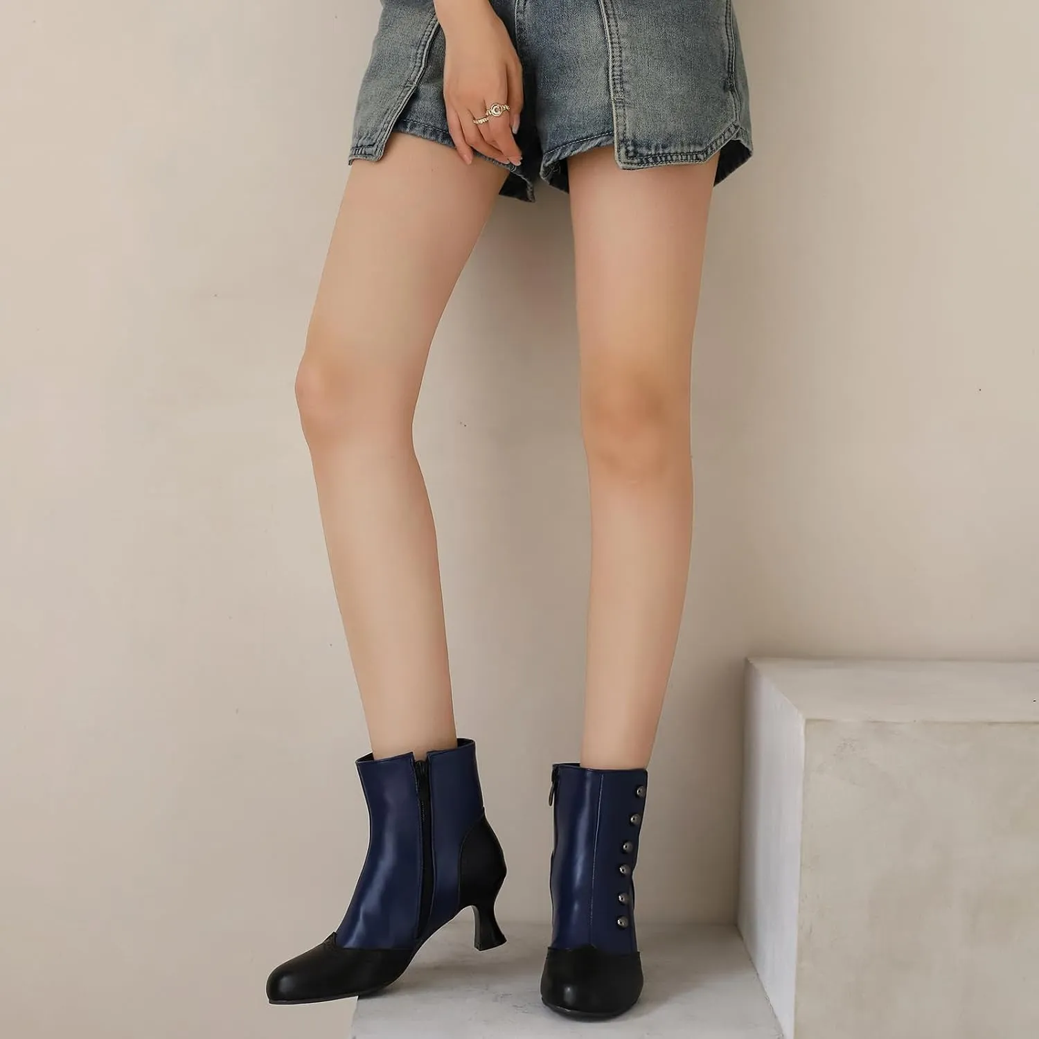 Victorian Boots for Women Vintage Slip On Rivet Ankle-High Booties