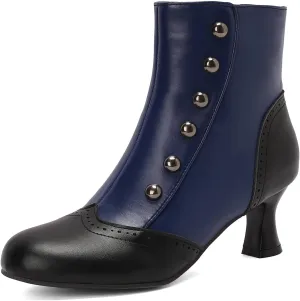 Victorian Boots for Women Vintage Slip On Rivet Ankle-High Booties