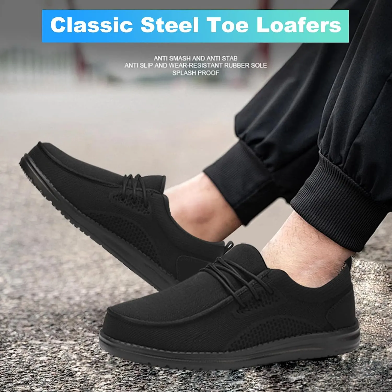 VikoViren Steel Toe Shoes for Men Slip On Safety Work Sneakers Puncture Proof Indestructible Comfy Lounging Walking Loafers Slip Resistant Lightweight Construction Shoes