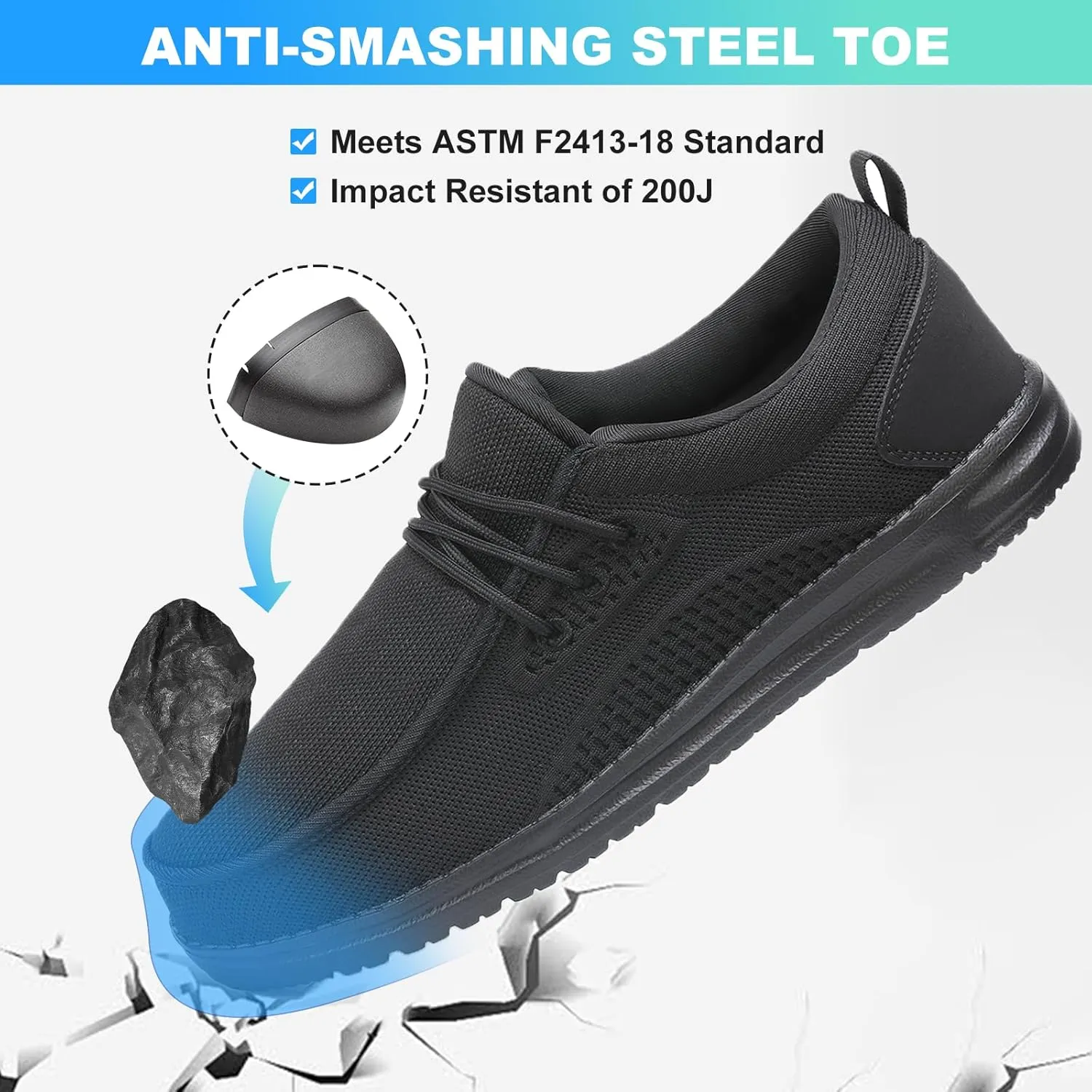 VikoViren Steel Toe Shoes for Men Slip On Safety Work Sneakers Puncture Proof Indestructible Comfy Lounging Walking Loafers Slip Resistant Lightweight Construction Shoes