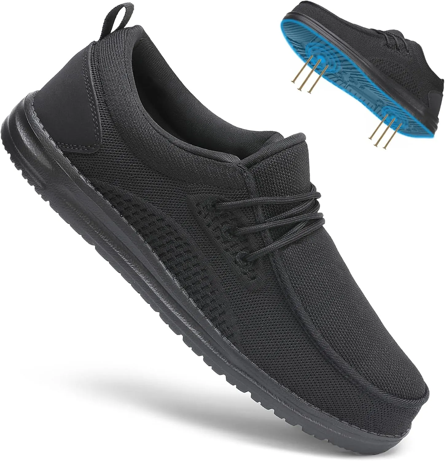 VikoViren Steel Toe Shoes for Men Slip On Safety Work Sneakers Puncture Proof Indestructible Comfy Lounging Walking Loafers Slip Resistant Lightweight Construction Shoes
