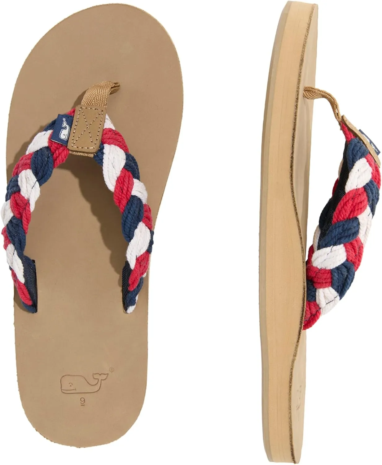 vineyard vines Men's Colorblock Braided Rope and Leather Flip Flop