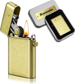 Vintage Trench Lighter, Classic Flip Copper Kerosene Lighters, with Replaceable Flint and Regulator, Cool Antique Brass Lighters for Men (No Fuel)