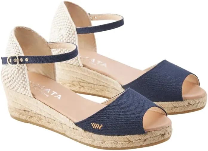 VISCATA Cavall Espadrille Canvas Low Wedges Spain Handmade 2” Heel Women's Open Toe Sandals with Breathable Organic Cotton Canvas and 100% Natural Jute Midsole for all Occasions: Casual, Work, Party