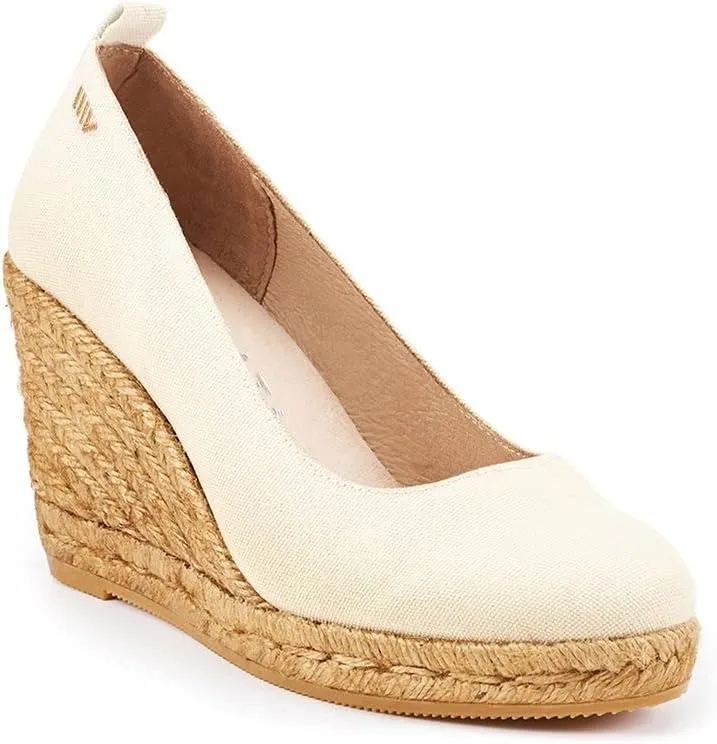 Viscata Marquesa Espadrille Canvas Wedges Spain Handmade 3 ½” Heel Women's Pumps with Breathable Organic Cotton Canvas and 100% Natural Jute Midsole for All Occasions: Casual, Work, Party