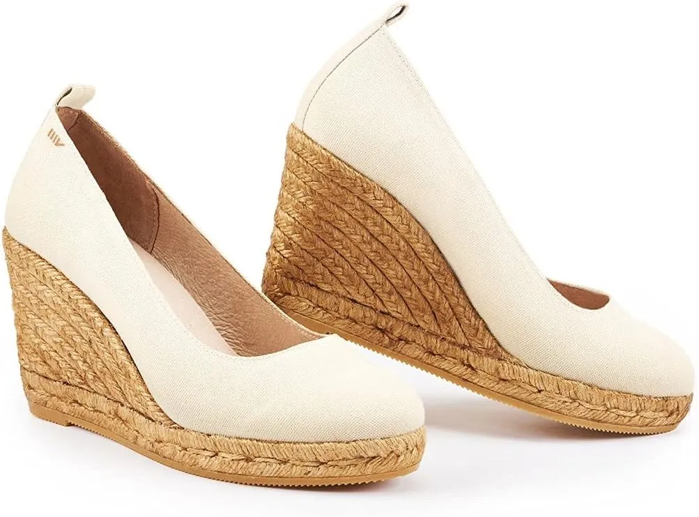 Viscata Marquesa Espadrille Canvas Wedges Spain Handmade 3 ½” Heel Women's Pumps with Breathable Organic Cotton Canvas and 100% Natural Jute Midsole for All Occasions: Casual, Work, Party