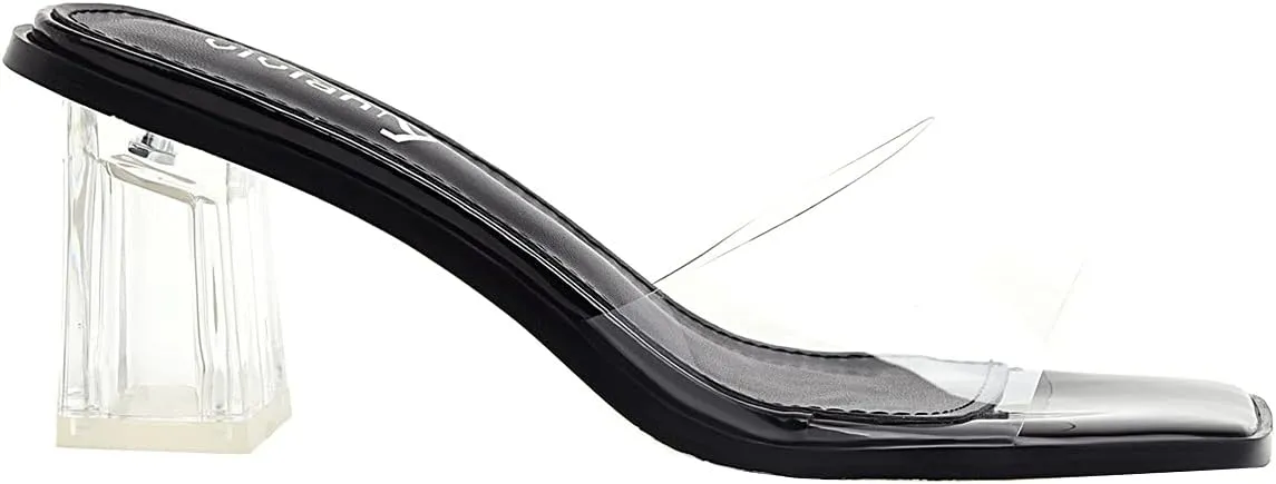 vivianly Womens Clear Heels Sandals Transparent Chunky Heels Backless Open Toe Slip on Mules Heeled Slipper Dress Shoes
