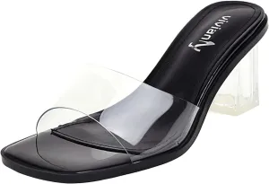 vivianly Womens Clear Heels Sandals Transparent Chunky Heels Backless Open Toe Slip on Mules Heeled Slipper Dress Shoes