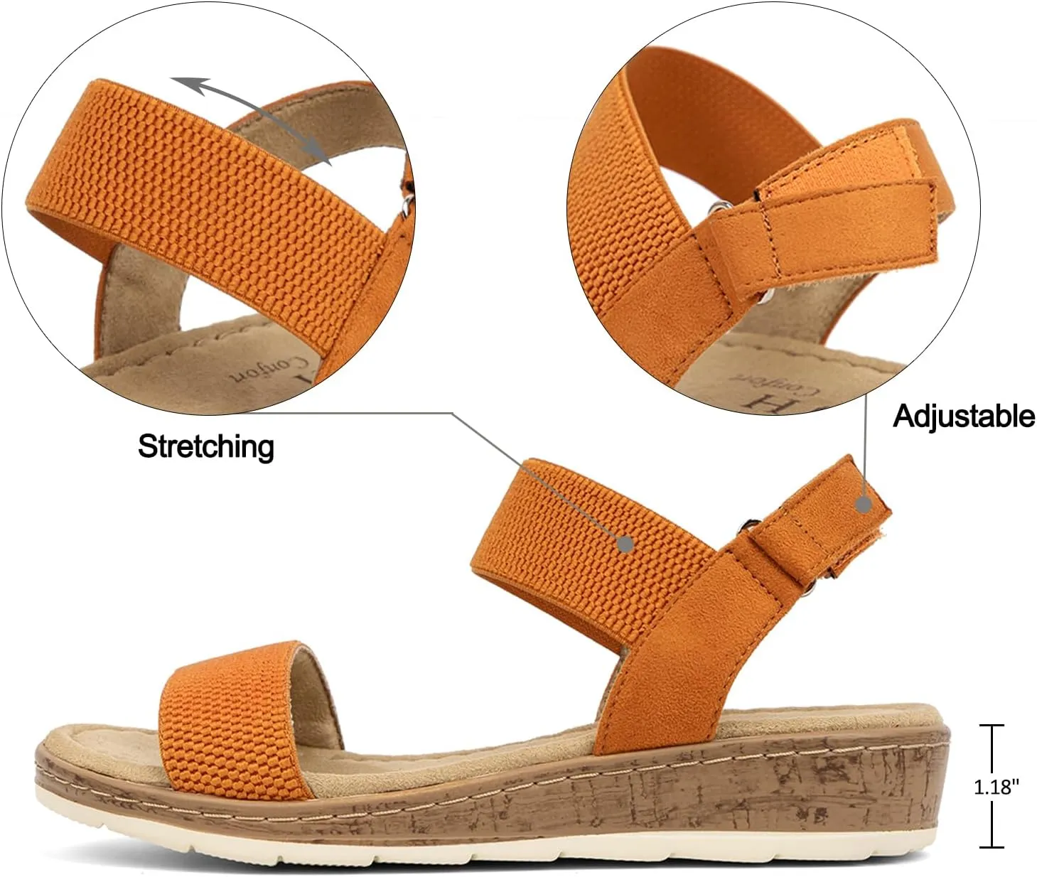 VJH confort Women’s Flat Sandals Open Toe Elastic Ankle Strap Slip on Comfy Low Wedge Sandals