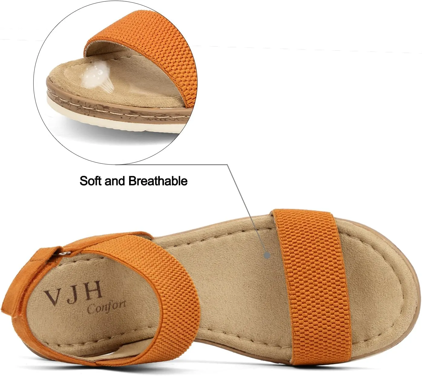 VJH confort Women’s Flat Sandals Open Toe Elastic Ankle Strap Slip on Comfy Low Wedge Sandals