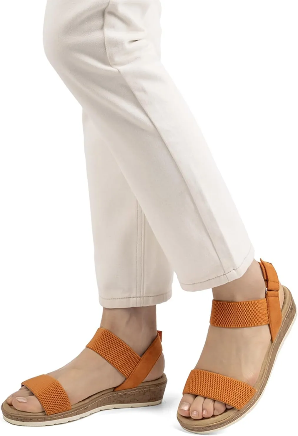 VJH confort Women’s Flat Sandals Open Toe Elastic Ankle Strap Slip on Comfy Low Wedge Sandals