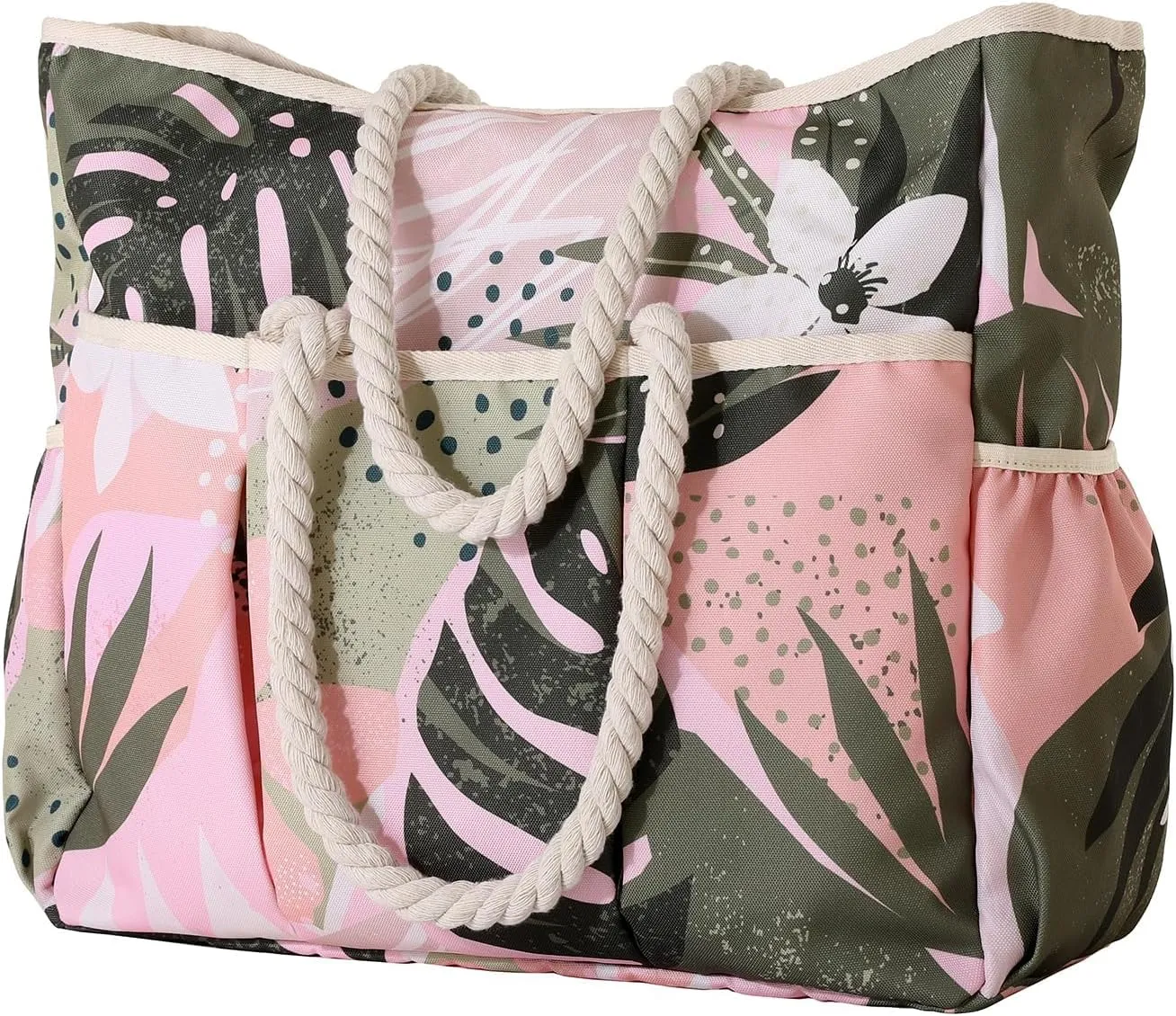 Vomgomfom 30L Large Beach Bag with Removable Wet Compartment, 14 Pockets, Waterproof Sandproof Pool Tote with Zipper Closure