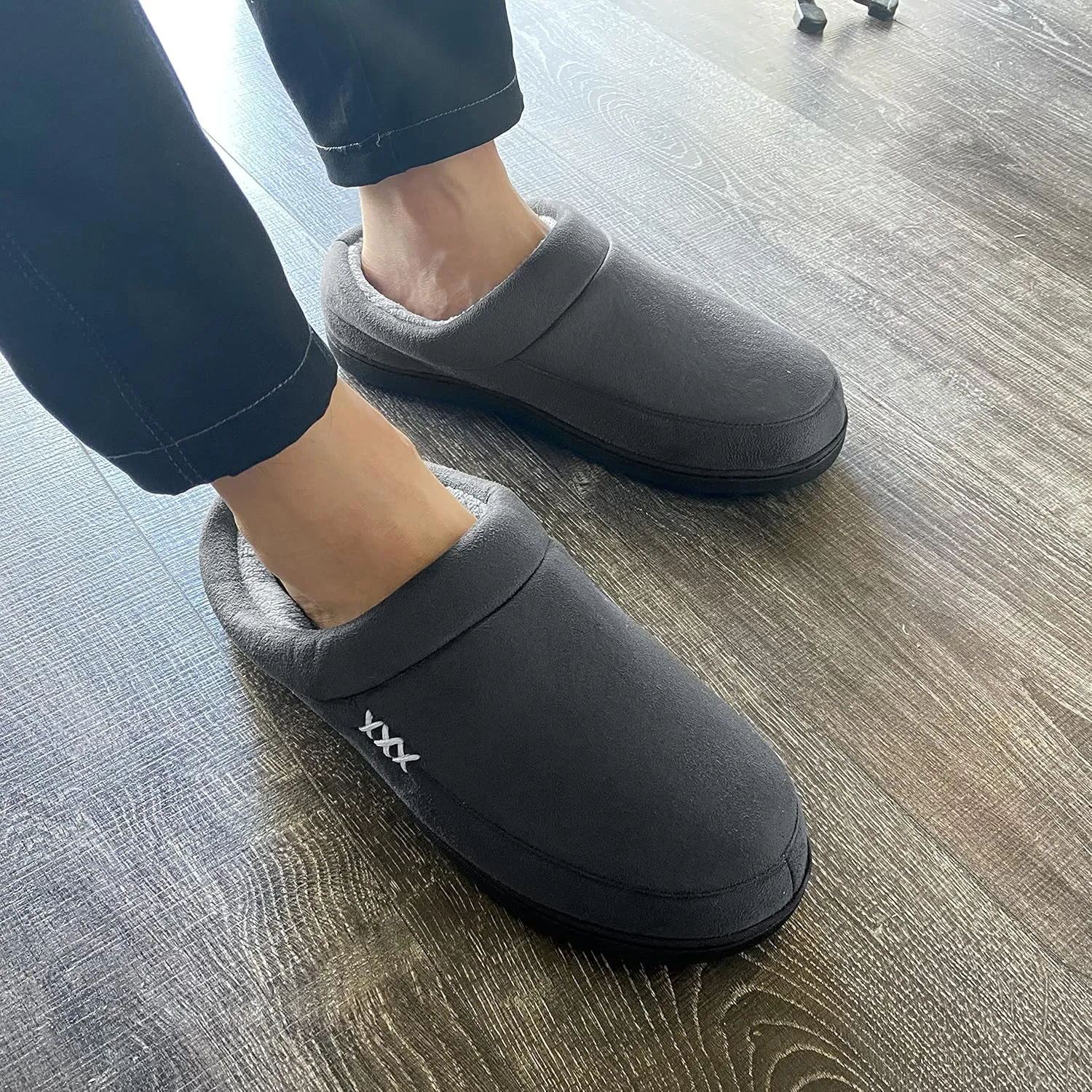 VONAMY Men's Slippers Fuzzy Warm House Shoes Memory Foam Slip On Clog Plush Wool Fleece Indoor Outdoor