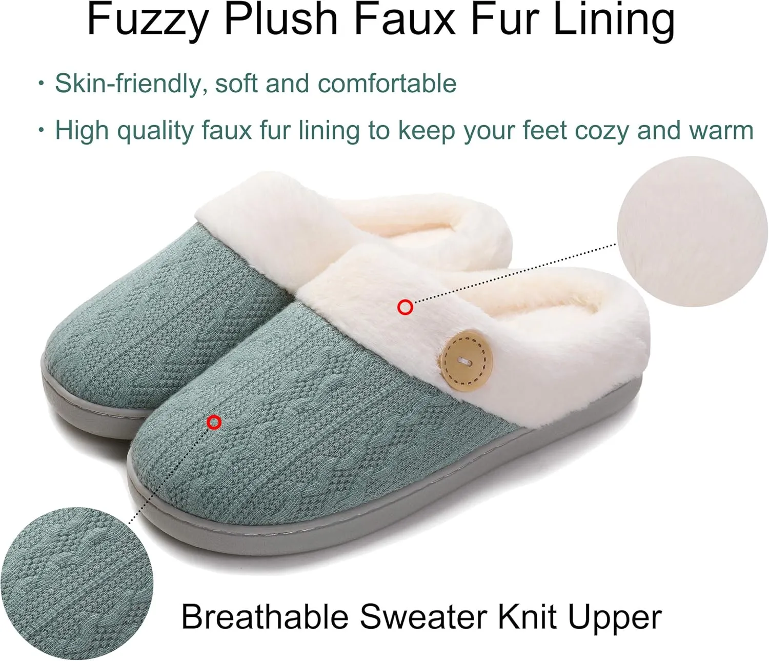 Vonluxe Women's Fuzzy House Slippers Comfy Memory Foam Bedroom Slippers Warm Slip On Light Shoes Outdoor Indoor Faux Fur Lined