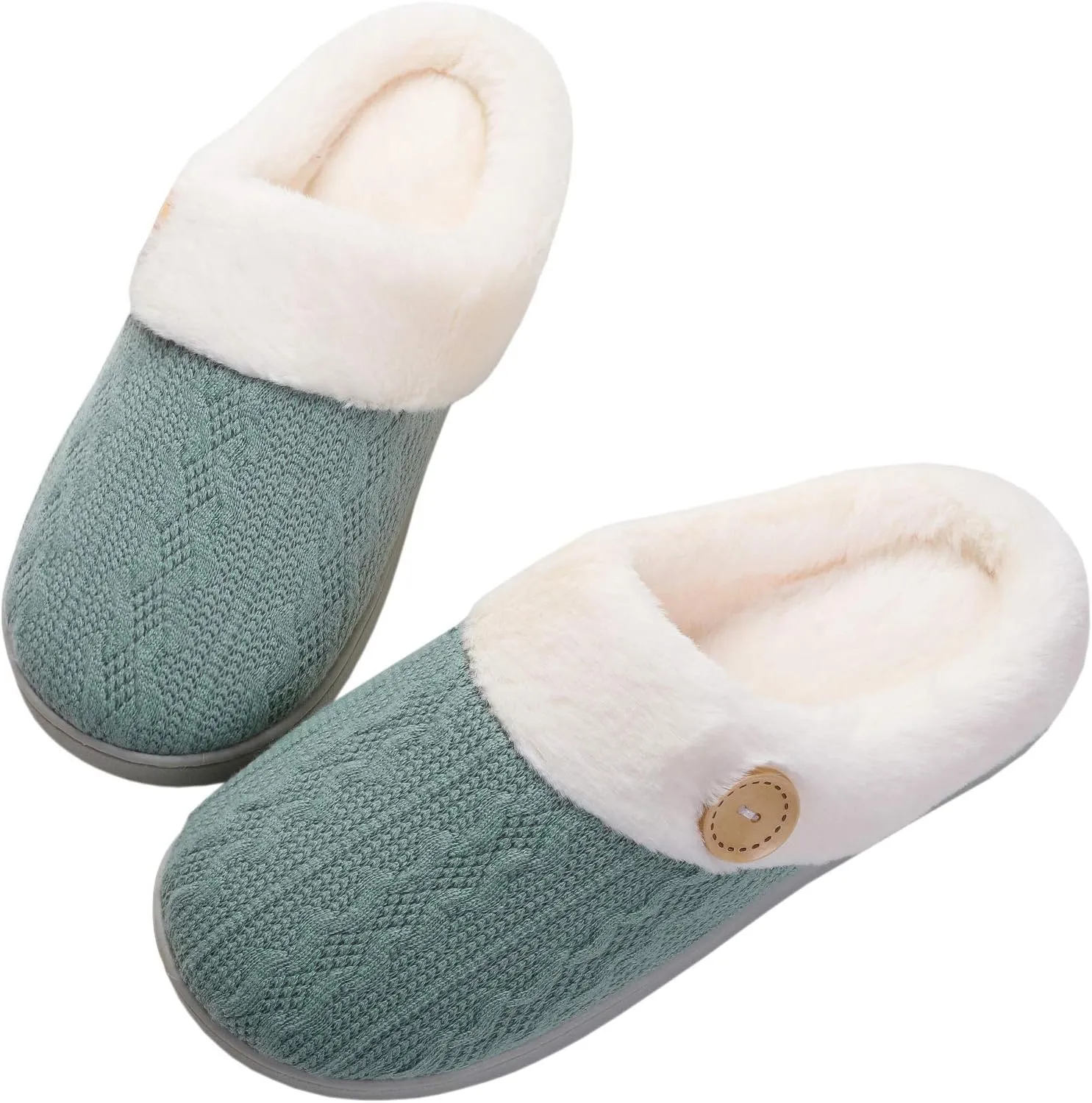 Vonluxe Women's Fuzzy House Slippers Comfy Memory Foam Bedroom Slippers Warm Slip On Light Shoes Outdoor Indoor Faux Fur Lined