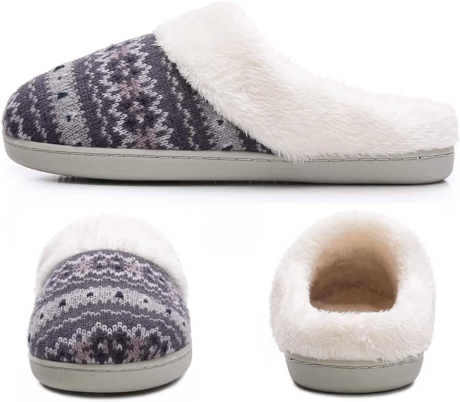 Vonluxe Women's House Fuzzy Slip On Slippers Warm Memory Foam Ladies Slippers Comfy Outdoor Indoor Plush Bedroom Shoes
