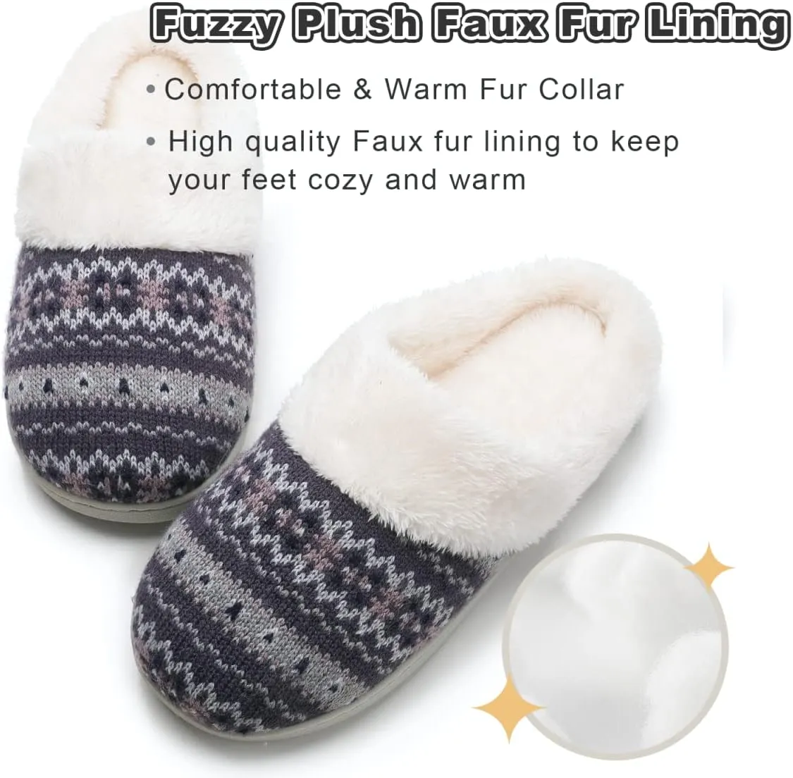 Vonluxe Women's House Fuzzy Slip On Slippers Warm Memory Foam Ladies Slippers Comfy Outdoor Indoor Plush Bedroom Shoes