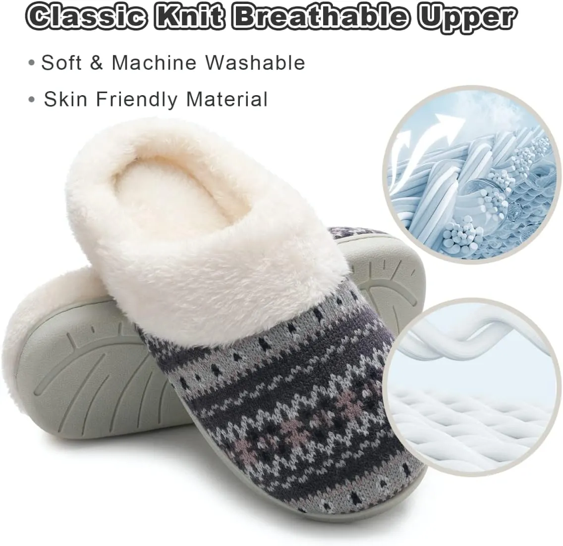 Vonluxe Women's House Fuzzy Slip On Slippers Warm Memory Foam Ladies Slippers Comfy Outdoor Indoor Plush Bedroom Shoes