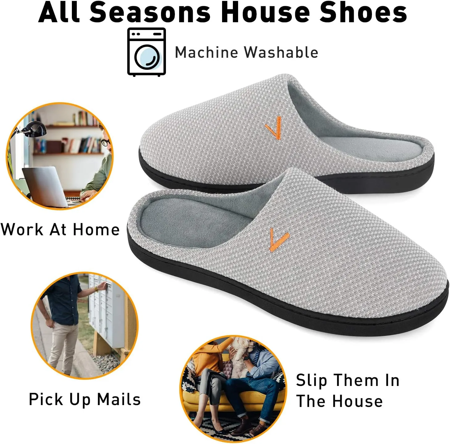 VONMAY Men's Two-Tone Slippers Slip On Memory Foam Comfy House Shoes Lightweight Indoor Outdoor