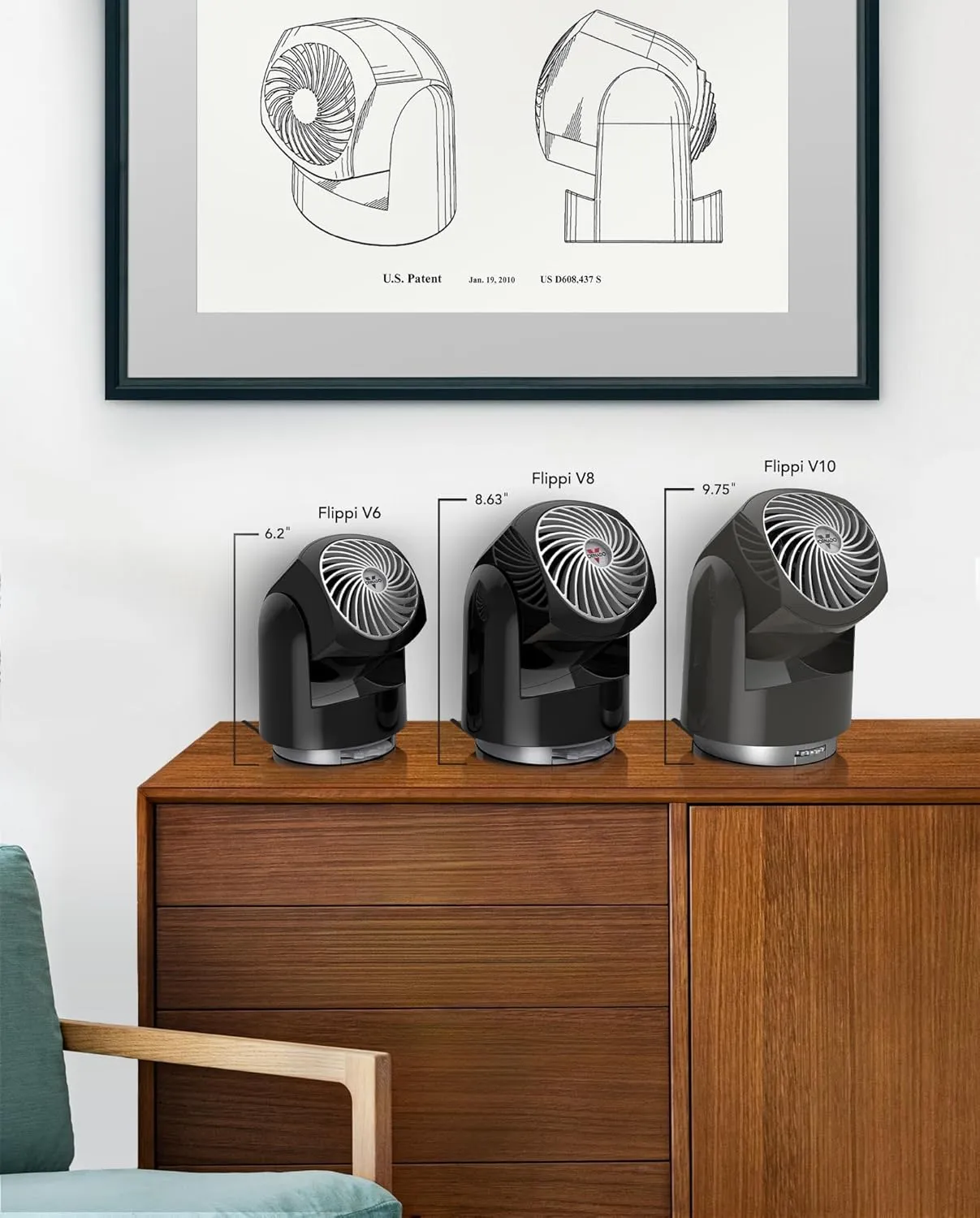Vornado Flippi V10 Oscillating Compact Air Circulator Fan, Quiet Portable Fan for Office or Bedroom, Adjustable Head, 3 Speeds, Graphite Gray