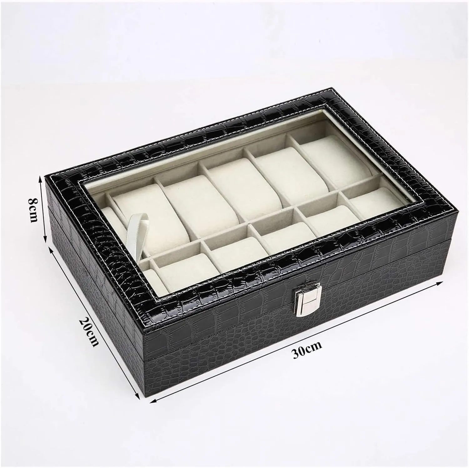 Watch Case,Elegant Large Leather Watch Box Organizer for Men Women with 12 Slots, Transparent top, Portable Watch Holder Mens Watches Case Storage Best for The Husband Friend,