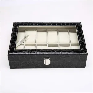 Watch Case,Elegant Large Leather Watch Box Organizer for Men Women with 12 Slots, Transparent top, Portable Watch Holder Mens Watches Case Storage Best for The Husband Friend,