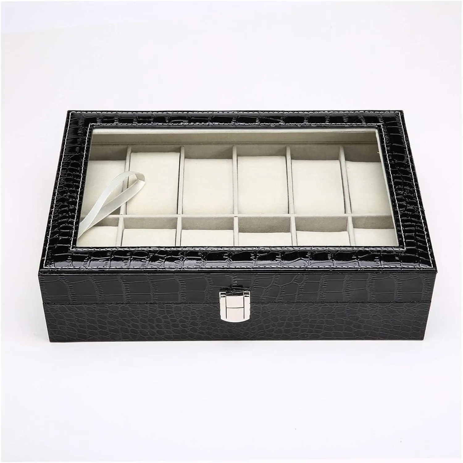 Watch Case,Elegant Large Leather Watch Box Organizer for Men Women with 12 Slots, Transparent top, Portable Watch Holder Mens Watches Case Storage Best for The Husband Friend,