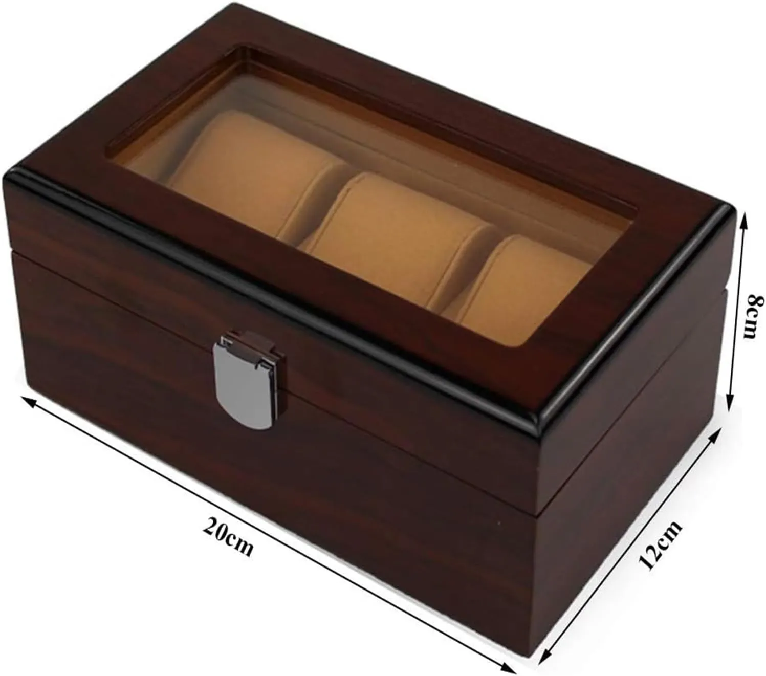Watch Case,Elegant Wooden Watch Box Organizer for Men Women with 3 Slots, Transparent top, Portable Watch Holder Mens Watches Case Storage Best for The Husband/Friend,