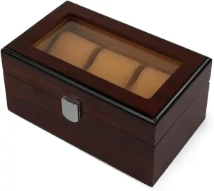 Watch Case,Elegant Wooden Watch Box Organizer for Men Women with 3 Slots, Transparent top, Portable Watch Holder Mens Watches Case Storage Best for The Husband/Friend,