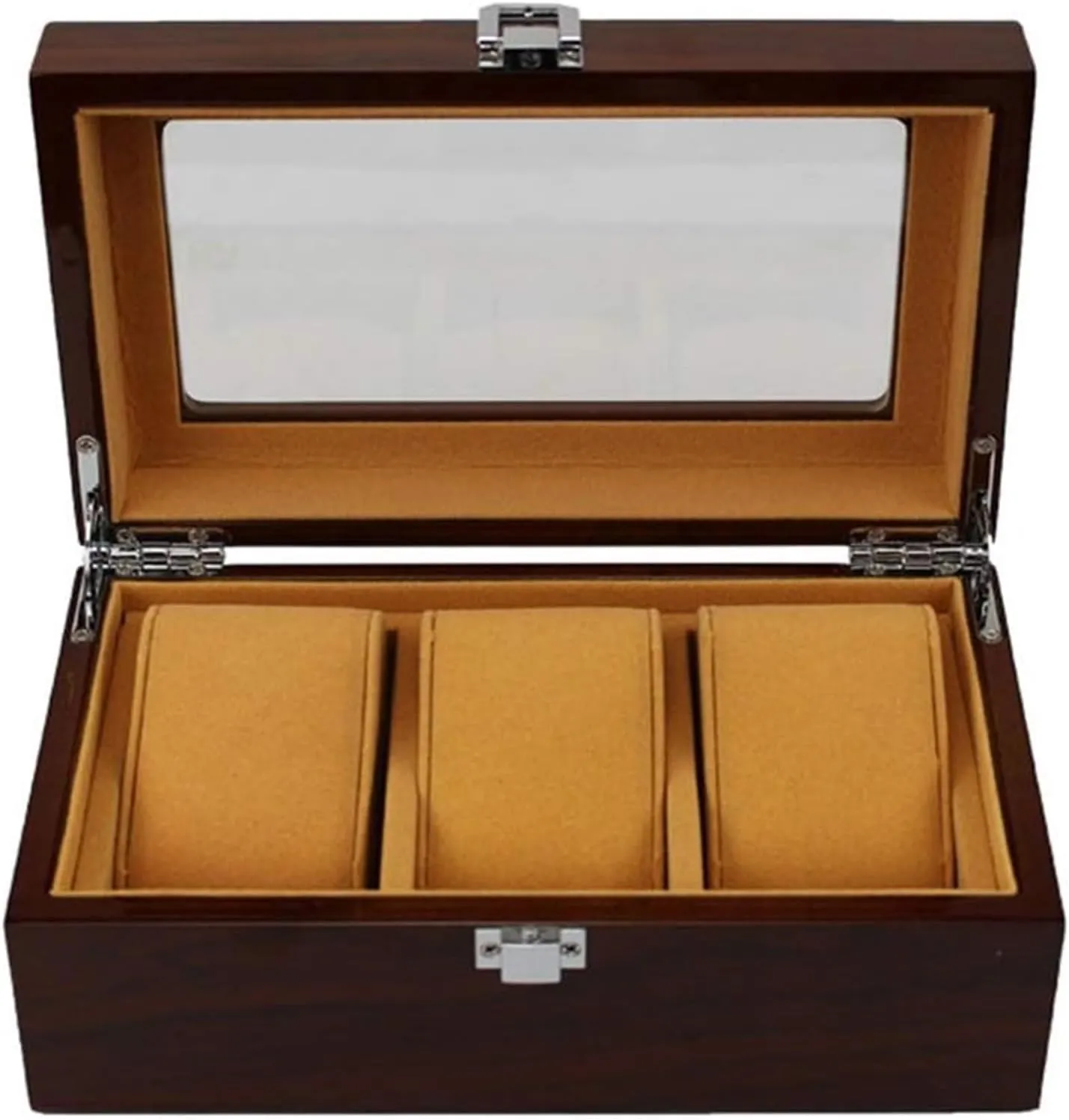 Watch Case,Elegant Wooden Watch Box Organizer for Men Women with 3 Slots, Transparent top, Portable Watch Holder Mens Watches Case Storage Best for The Husband/Friend,