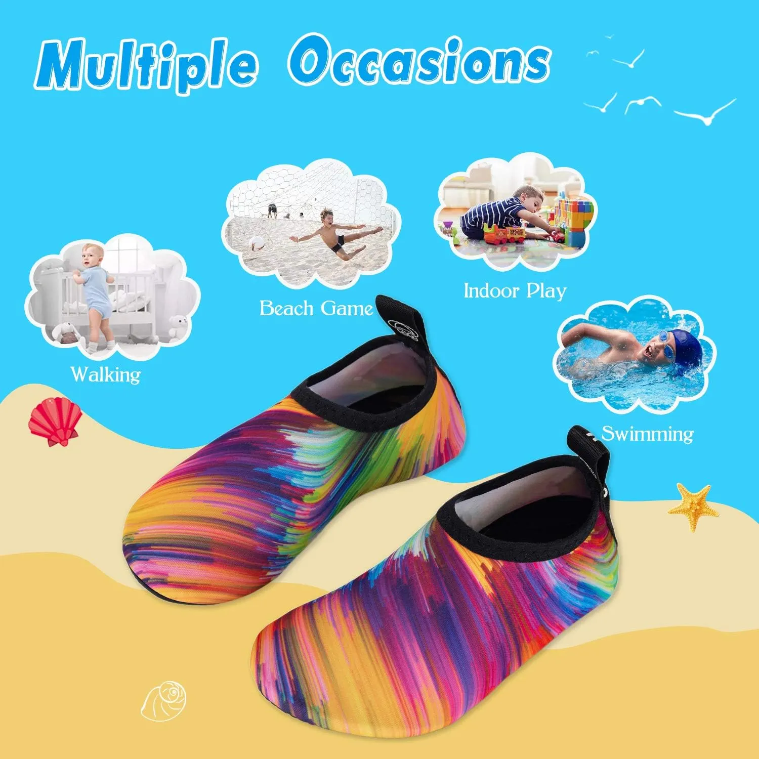 WateLves Kids Water Shoes Toddler Girls Boys Barefoot Non-Slip Quick Dry Aqua Socks for Beach Swim Walking