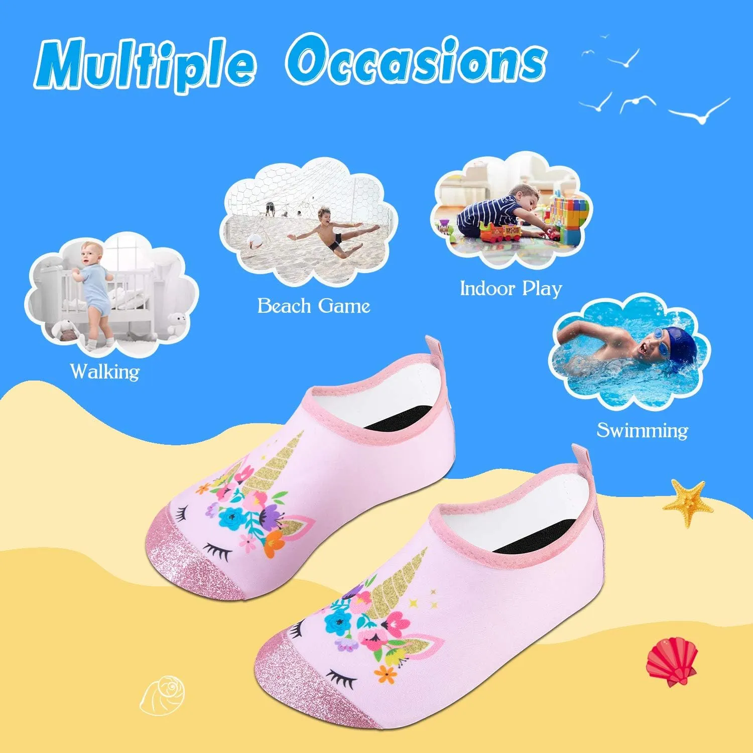 WateLves Kids Water Shoes Toddler Girls Boys Barefoot Non-Slip Quick Dry Aqua Socks for Beach Swim Walking