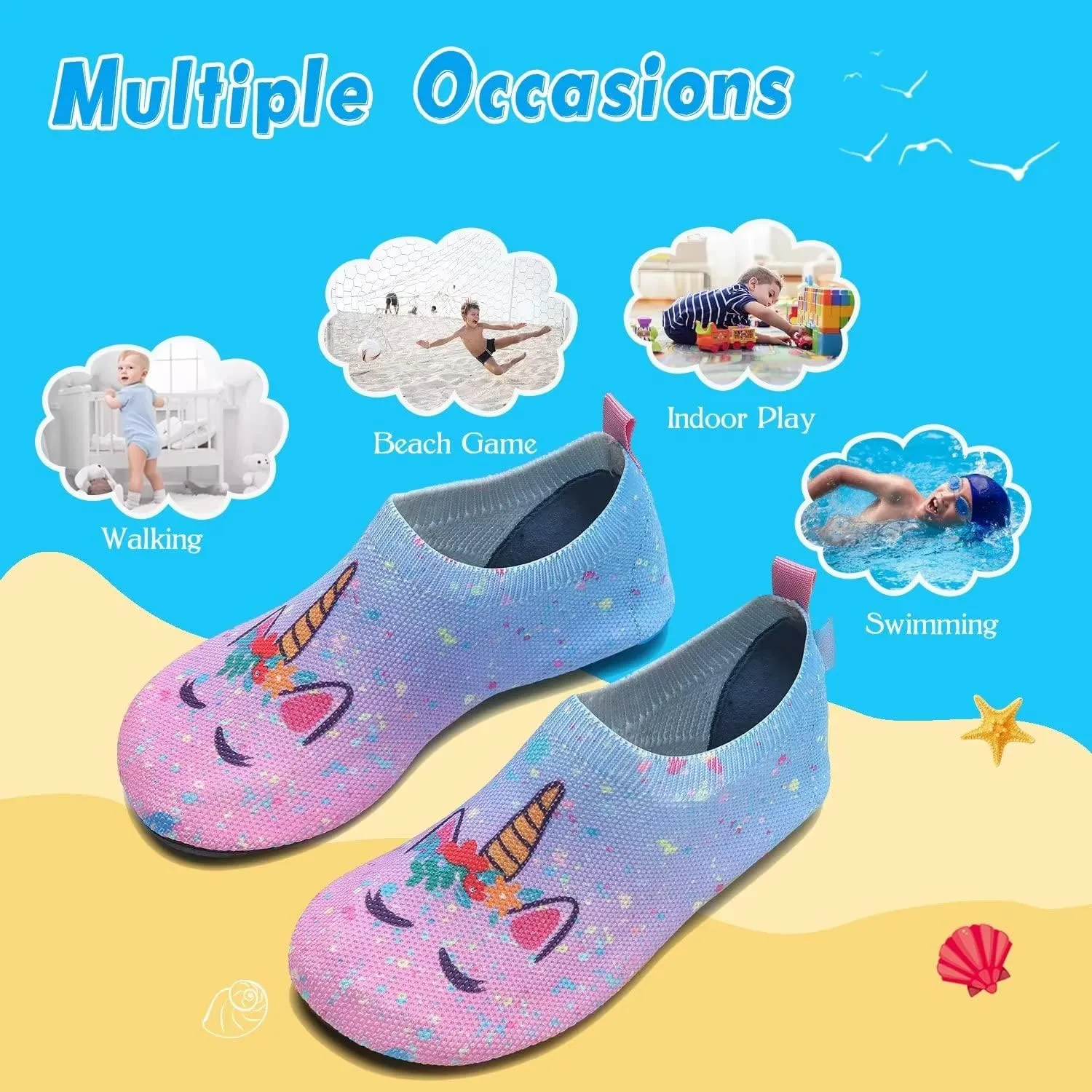WateLves Kids Water Shoes Toddler Girls Boys Barefoot Non-Slip Quick Dry Aqua Socks for Beach Swim Walking