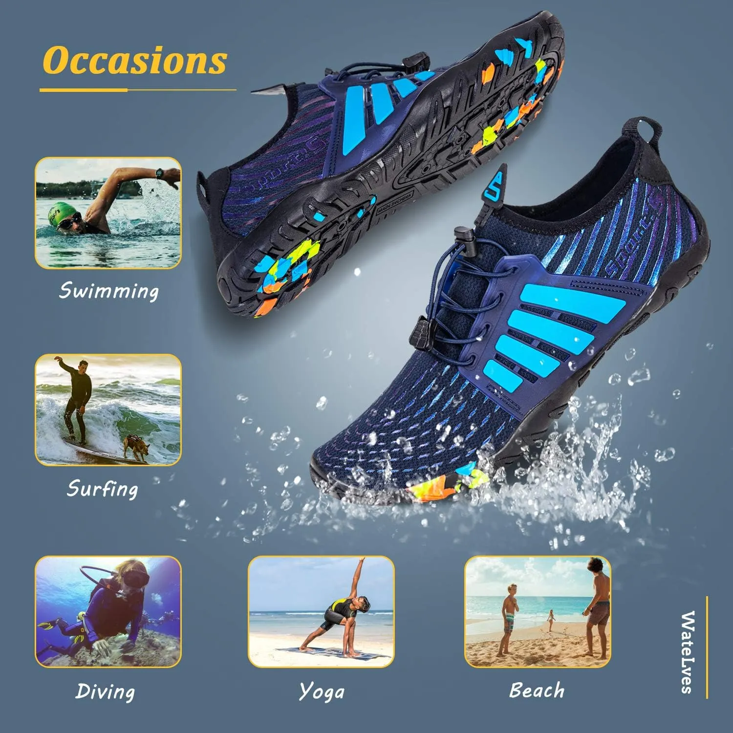 WateLves Water Shoes Mens Womens Beach Swim Shoes Quick-Dry Aqua Socks Pool Shoes for Surf Yoga Water Aerobics