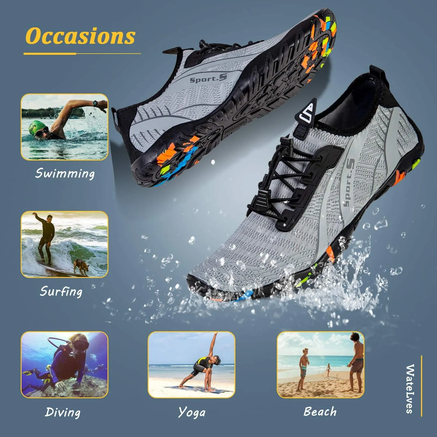 WateLves Water Shoes Mens Womens Beach Swim Shoes Quick-Dry Aqua Socks Pool Shoes for Surf Yoga Water Aerobics
