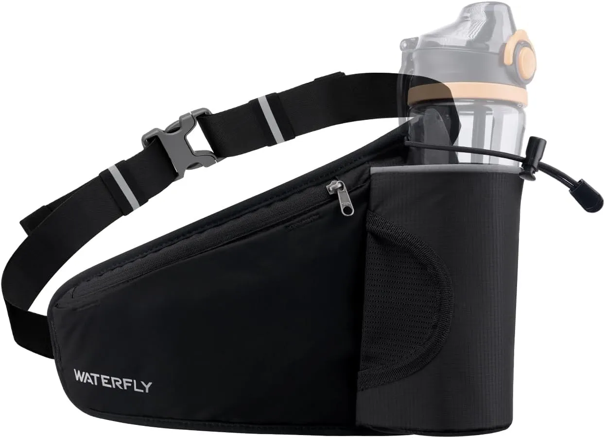 WATERFLY Running Water Bottle Belt: Hydration Fanny Pack Waist Bag for Women Men with Bottle Holder Hip Pack for Runners Walking Hiking Jogging