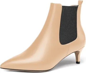 WAYDERNS Womens Dating Casual Pointed Toe Patent Slip On Kitten Low Heel Ankle High Boots 2 Inch